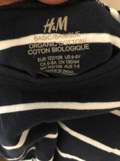 Remera ML azul con rayas blancas.. HYM. 6/8 años. - comprar online