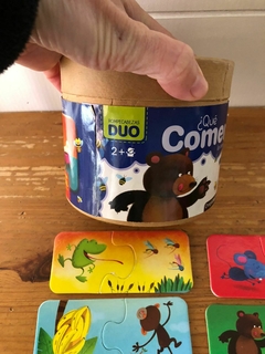 JUEGO- Rompecabezas de dos piezas. Qué comen. + 2 años. 12 piezas. - Lo Canto • Moda Circular
