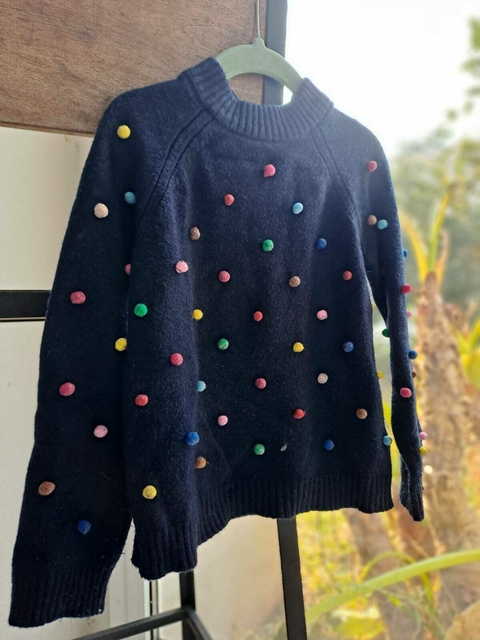 Sweater azul c aplique de bolitas de colores - LITTLE AKIABARA - Talle 6 años