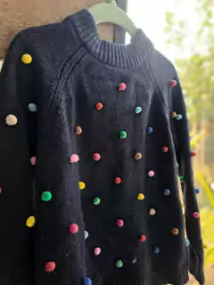 Sweater azul c aplique de bolitas de colores - LITTLE AKIABARA - Talle 6 años - comprar online