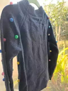 Sweater azul c aplique de bolitas de colores - LITTLE AKIABARA - Talle 6 años - tienda online