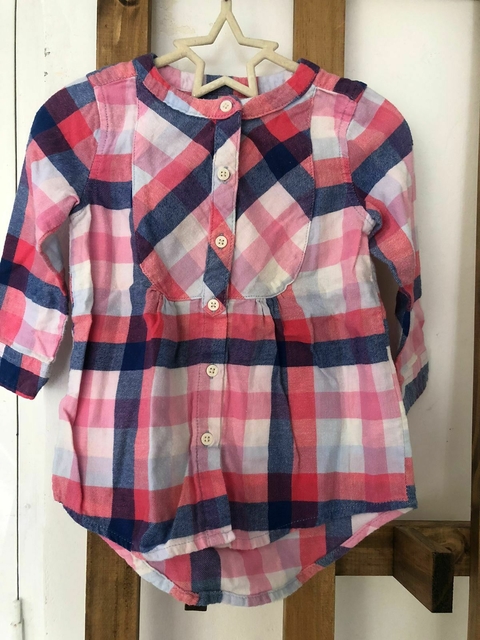 2A | Camisa ML a cuadros rosa y azul. OSHKOSH. Talle 2 años.