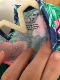 Vestido de flores azul con flores rosas con bombachudo azul. CARTERS. 12 meses. - comprar online