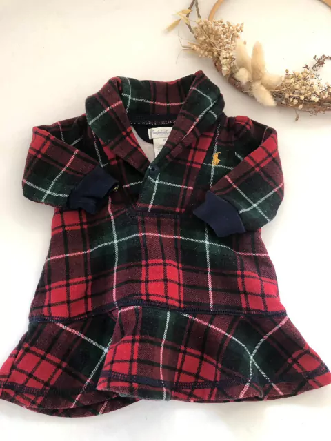 3M | Vestido escoces rojo y verde ML con volado. POLO 3 meses.