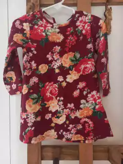 18M | Vestido de algodón bordó con flores. AKIABARA. 18 meses. - comprar online