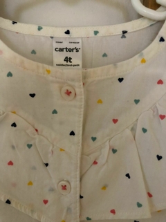 Camisa ML blanca con corazones. y volados. CARTERS. 4 años. - comprar online