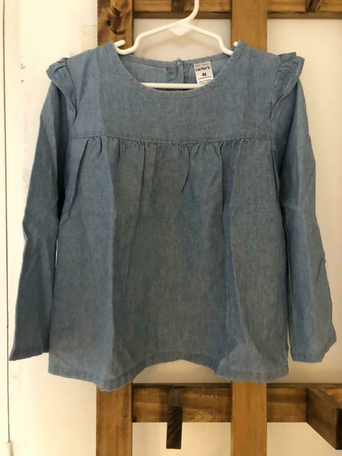 Camisa denim ML con volado. CARTERS. 4 meses.