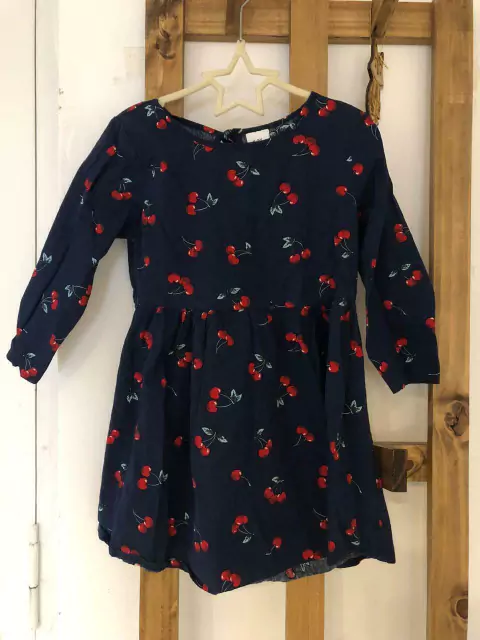 Vestido ML azul con gindas, 4/5 años.