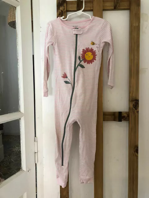 Pijama entero de algodón rosa con rayas y flor. CARTERS. 4 años.