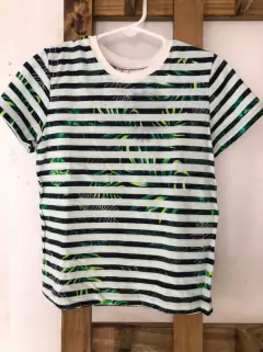 Remera MC a rayas con hojas verdes. CHEEKY. 3 años. - comprar online