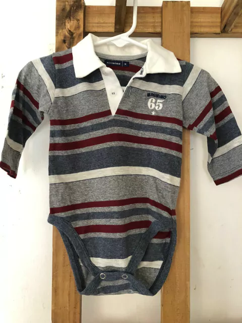 6M | Body ML chomba a rayas gris y bordo. MIMO. 6 meses.