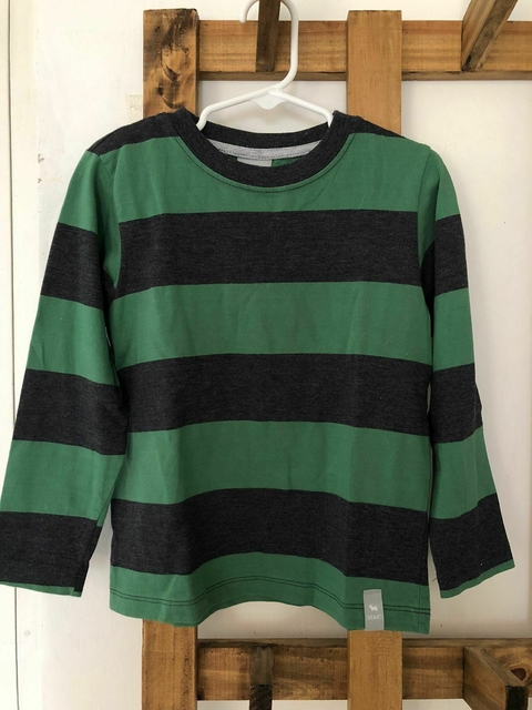 Remera ML a rayas verde y gris. MIMO. 4 años.