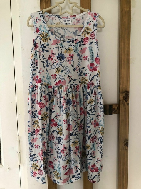 8/9A | Vestido de algodón blanco con flores. TOP FUN. Talle 12. 8/9 años.