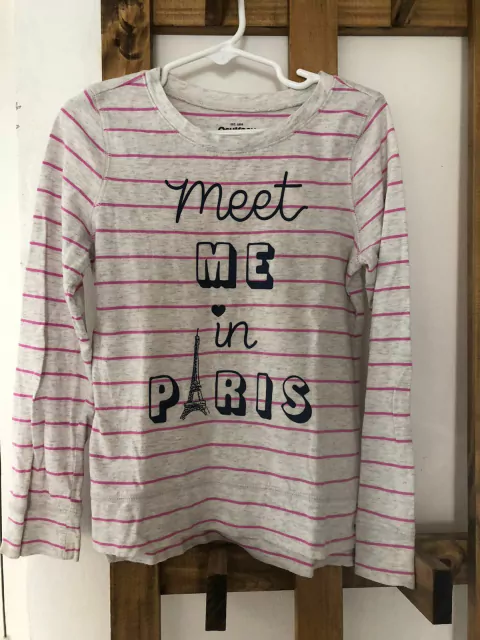 Remera ML con rayas rosas. "Meet me in Paris". OSHKOSH. 6 años.