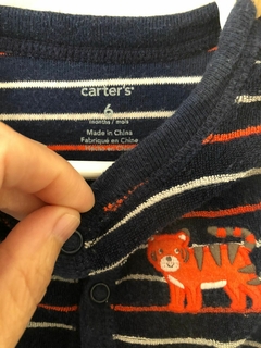 Pijama entero azul con rayas naranja y tigre. CARTERS. 6 meses. - comprar online