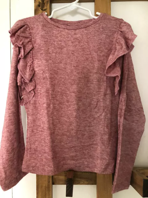 Remera ML rosa con volados en mangas de lanilla. ZARA. 9 años.