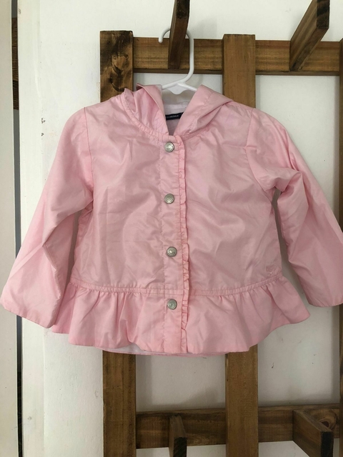 Campera finita rosa con capucha y volados. MIMO XXL de bebe. 15/18 meses. Como nueva.