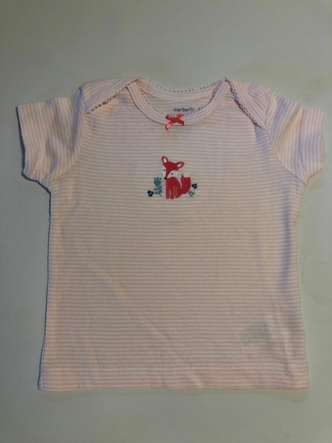 3M | Remera a rayas rosa con zorrito. CARTERS. 3 meses.