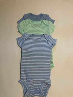 SET- RN | Tres bodys: dos a rayas verde agua y celeste y otro celeste MC. CARTERS- Recién Nacido. - comprar online