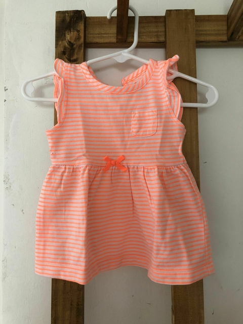 3M | Vestido de algodón a rayas flúo. CARTERS. 3 meses. Sin uso.