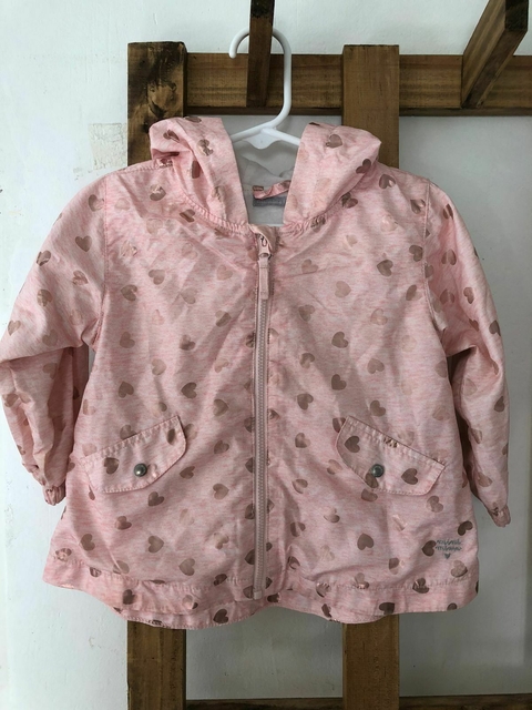 Campera rosa con corazones dorados finita con capucha. MIMO. 18 meses.
