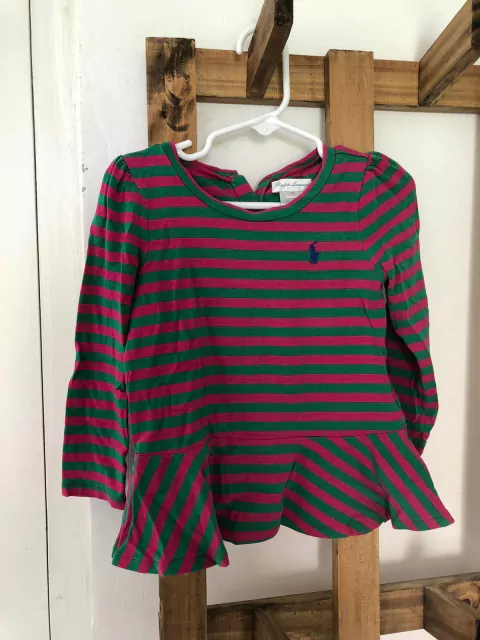 Remera ML a rayas roja y verde. POLO. 24 meses.