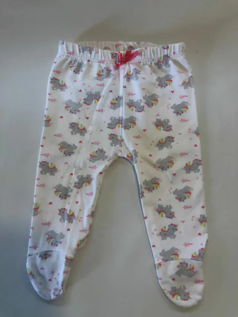 1/3M | Pantalón de algodón, ranita, blanco con unicornios. Mini Mimo. Talle XS de bebé. 1/3 meses.