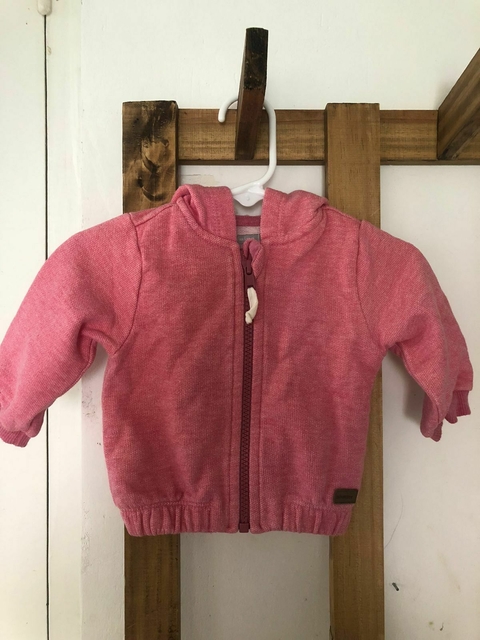 3M | Buzo rosa con capucha y cierre, tela rústica. Mini MIMO. Talle S. 3 meses.