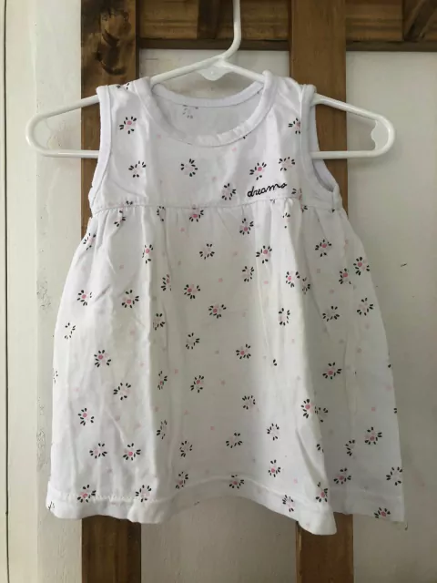 3M | Vestido blanco sin mangas de algodón con flores. 3 meses.