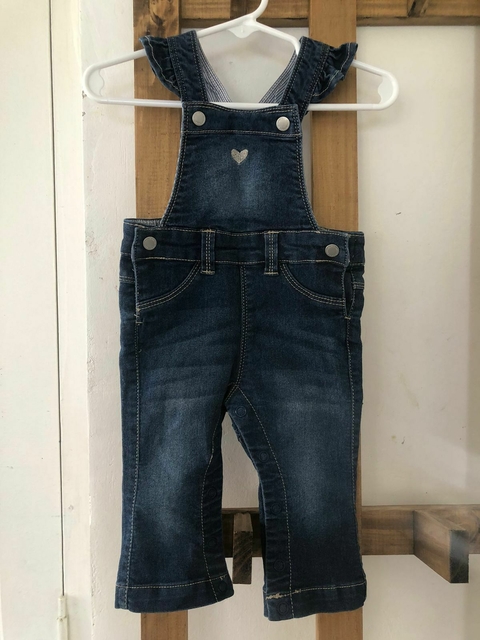 Jardinero de jean con corazón y volados. Mini MIMO. Talle M. 6 meses.