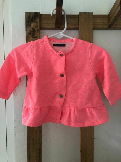 3M | Buzo rosa flúo con volados. Mini MIMO. Talle S. 3 meses.