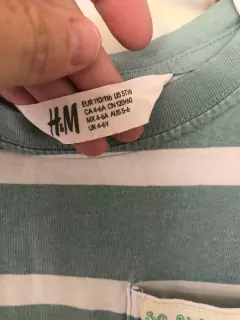 Remera MC celeste y blanca a rayas. HYM. 5/6 años. - comprar online