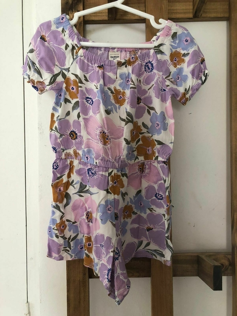 3A | Mono con flores lilas de una especie de lino suave. OSHKOSH. Talle 3 años. Como nuevo.