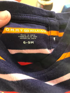 6M | Remera azul a rayas con volado en manga. TOMMY. 6 meses. - comprar online