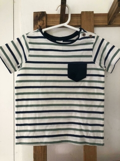 Remera MC a rayas celeste y verde. HYM. 18/24 meses. - comprar online