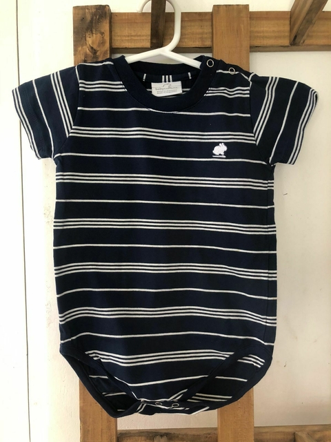 Body azul con rayas blancas. BABY COTTONS. 12 meses.