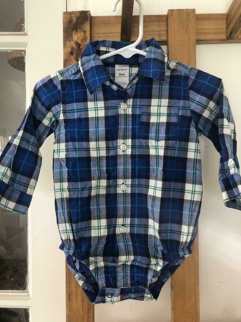 9M | Camisa ML body a cuadros azules. CARTERS. 9 meses.