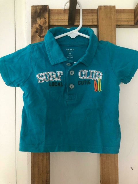 6M | Remera MC turquesa con cuello "Surf". CARTERS. 6 meses.