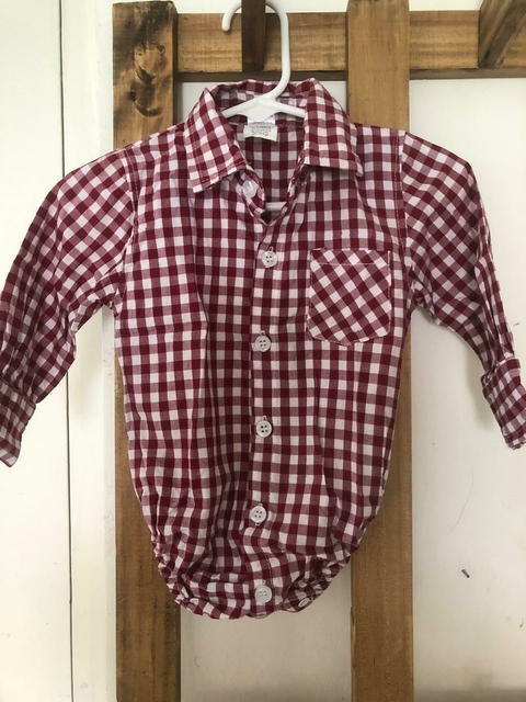 Body camisa a cuadros bordó. MINIPIO. 3/6 meses.