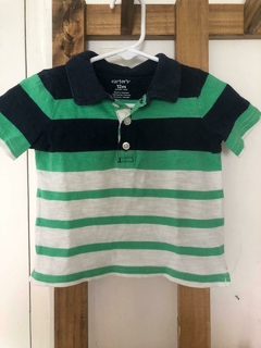 Outlet- Remera chomba de algodón a rayas azul y verde. CARTERS. 12 meses. - comprar online