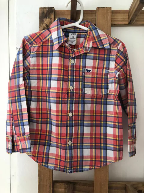 3A | Camisa ML a cuadros roja. CARTERS. 3 años.