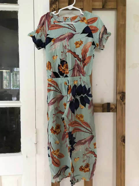 6A | Mono largo verde agua con flores. Mini Me. Talle 6 años.