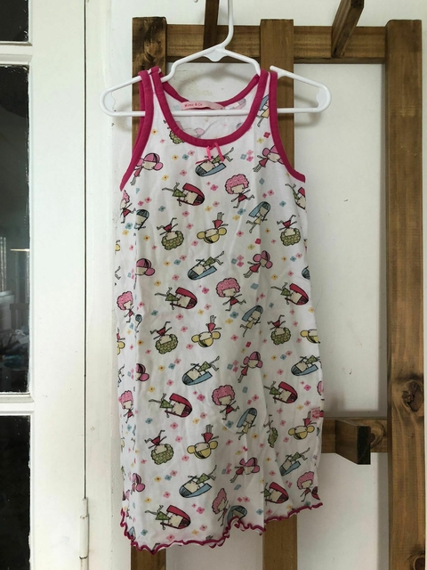 6A | Camisón de algodón blanco con muñequitos. MIMO. 6 años.