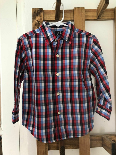 3A | Camisa ML a cuadros rojo y azul. NAUTICA. 3 años.