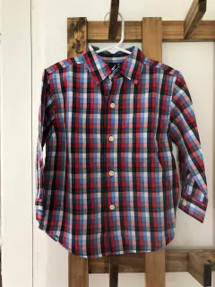 3A | Camisa ML a cuadros rojo y azul. NAUTICA. 3 años. - comprar online