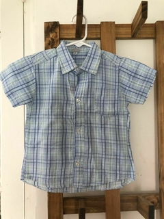 4A | Camisa MC a cuadros celeste. Talle 4 años.