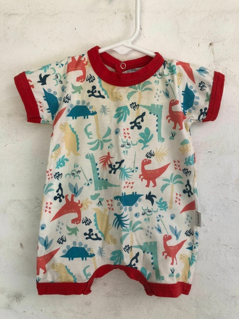 0/3M | Body de algodón blanco y rojo con dinos. Creciendo. 0 a 3 meses.