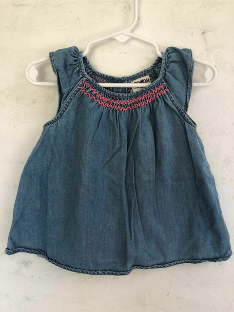 Vestido denim con cuellito rosa. OSHKOSH. 18 meses.