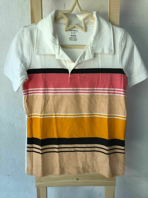 NUEVA- Remera de algodón chomba blanca con rayas. CARTERS. 4 años.