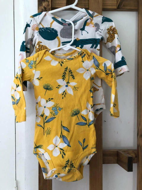 SET. Dos bodys ML uno con flores, el otro floreado. CARTERS. 12 meses.